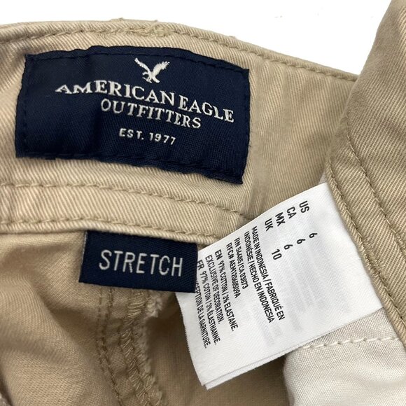 American Eagle Outfitters Womens Khaki Tan Shorts Stretch Shortie 6 - Picture 2 of 3